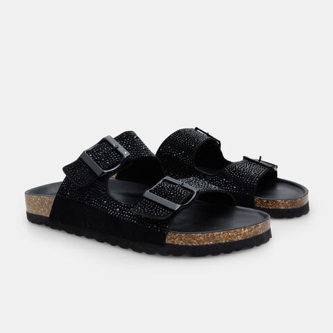 Women's slides with micro strass, Black