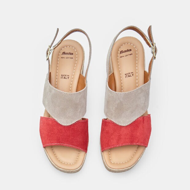 BATA Women's Suede Sandals with Wedge, Red