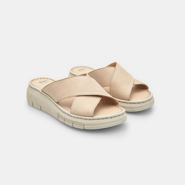 BATA Women's Leather Sandals with Platform, Beige