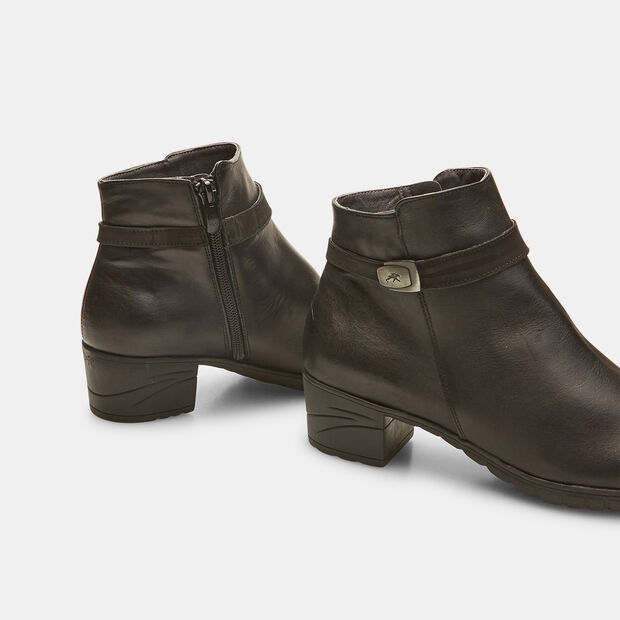 Damenstiefeletten aus Leder mit breitem Absatz, Schwarz