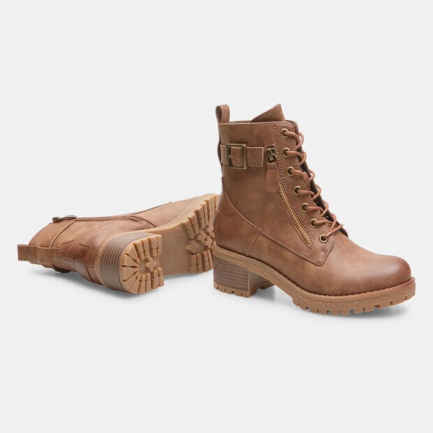 Women's ankle boots with side zipper and buckles, Taupe