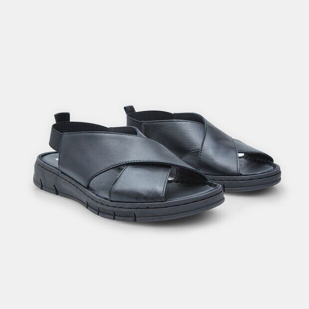 BATA Women's Leather Sandals, Black