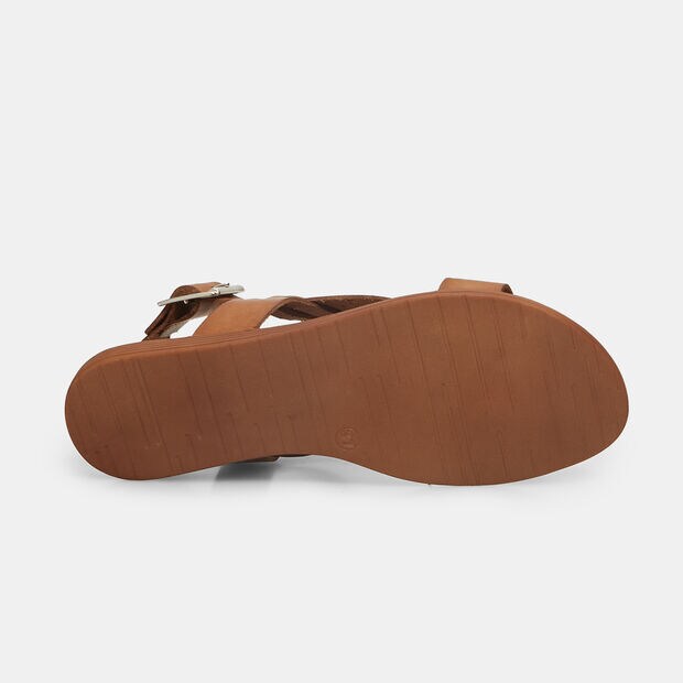 Damen Flach Sandalen aus Leder, Hellbraun