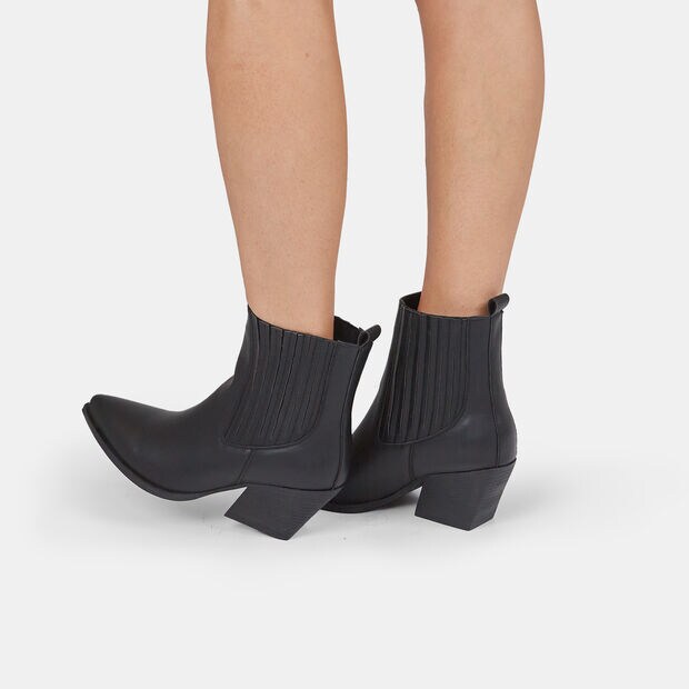 Texanische Damenstiefeletten mit mittelhohem Absatz, Schwarz