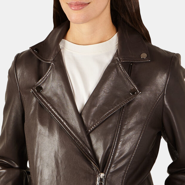 Women's Leather Biker Jacket, Brown