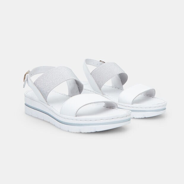 Women's leather sandals with 3.5 cm platform, White