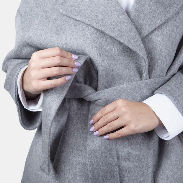 Women's premium quality wool coat with waist belt Bata, Gray