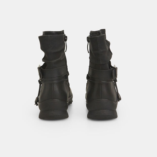 Women's ankle boots with straps and buckle, Black
