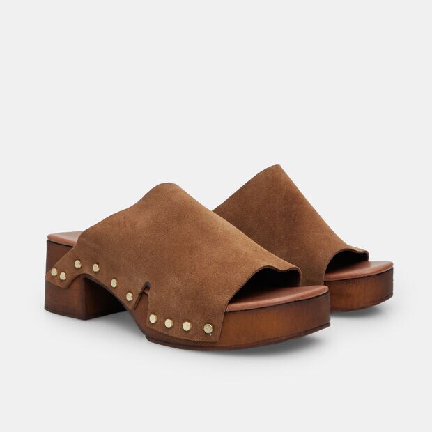 Damen-Pantoletten aus Wildleder mit 6 cm Absatz und Plateau von BATA, Braun
