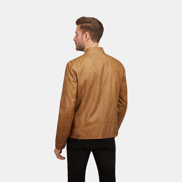Herren Kunstleder Bikerjacke, Hellbraun