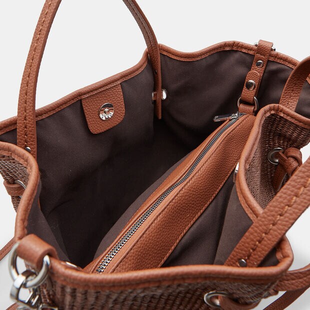 Women's shopper bag in raffia with shoulder strap Bata, Brown