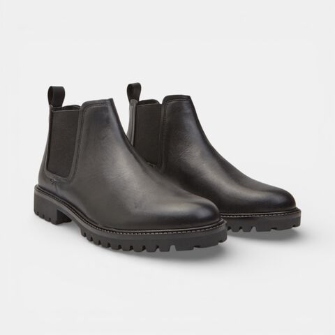 Bottines Chelsea en cuir v&eacute;ritable, Noir