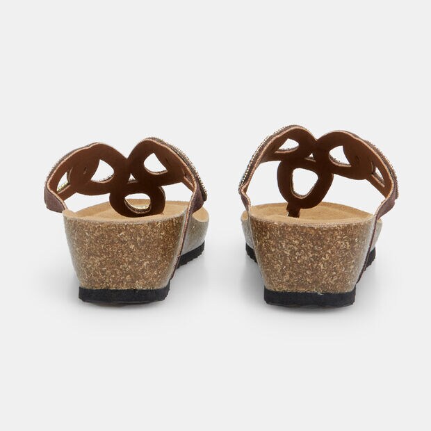 Damen Flip-Flop Pantoffeln mit Strass, Braun