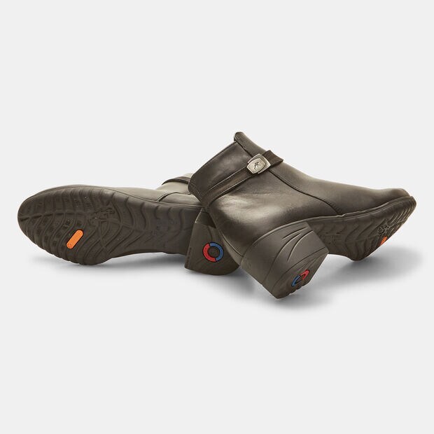 Damenstiefeletten aus Leder mit breitem Absatz, Schwarz
