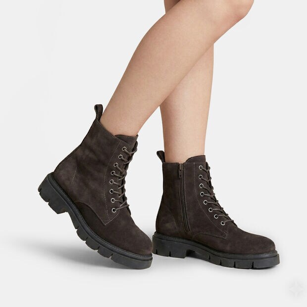 Women's lace-up suede ankle boots, Brown