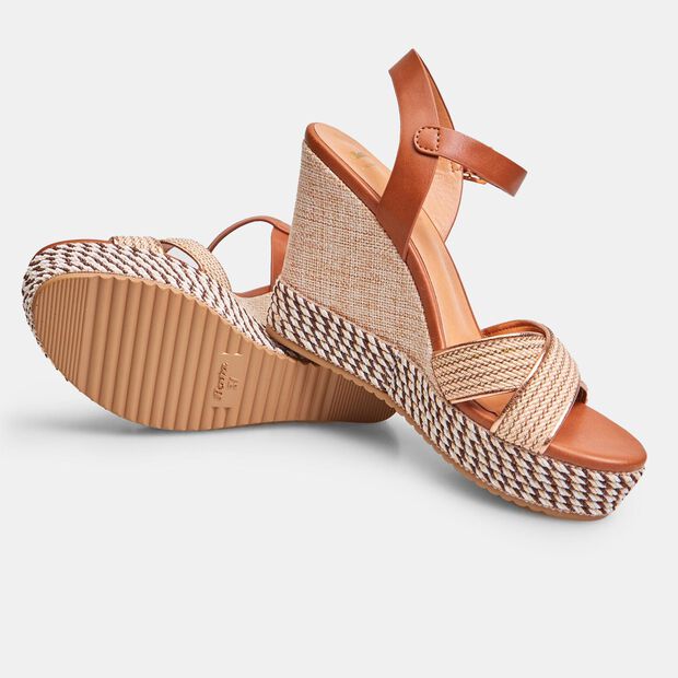 Women's Sandal with 9.5 cm Wedge BATA, Gold