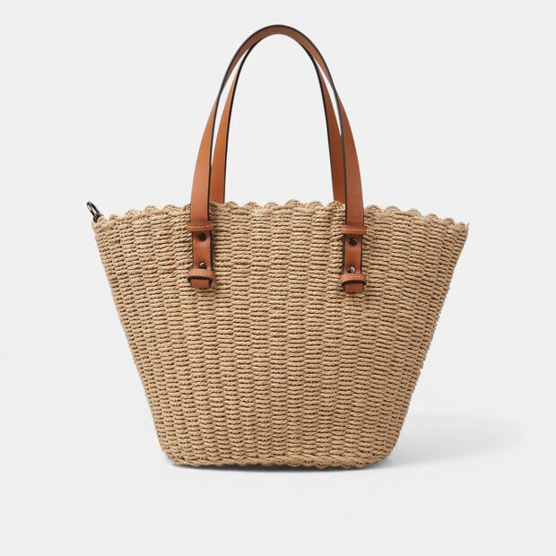 Bata women's raffia shopper bag, Beige
