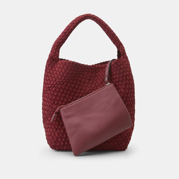 Bata women's hobo bag in woven nylon, Bordeaux