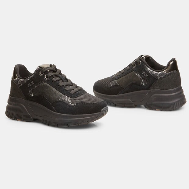 Baskets pour femme en cuir velours avec semelle confortable, Noir
