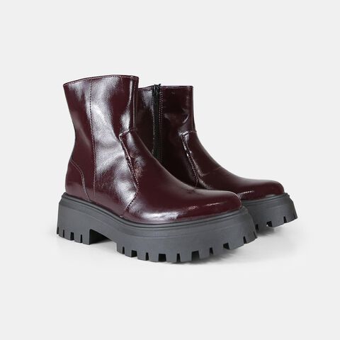 Frauenstiefelette in Lackeffekt, Bordeaux