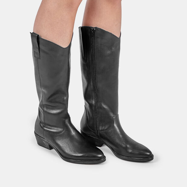 BATA Women's Western Leather Boots, Black