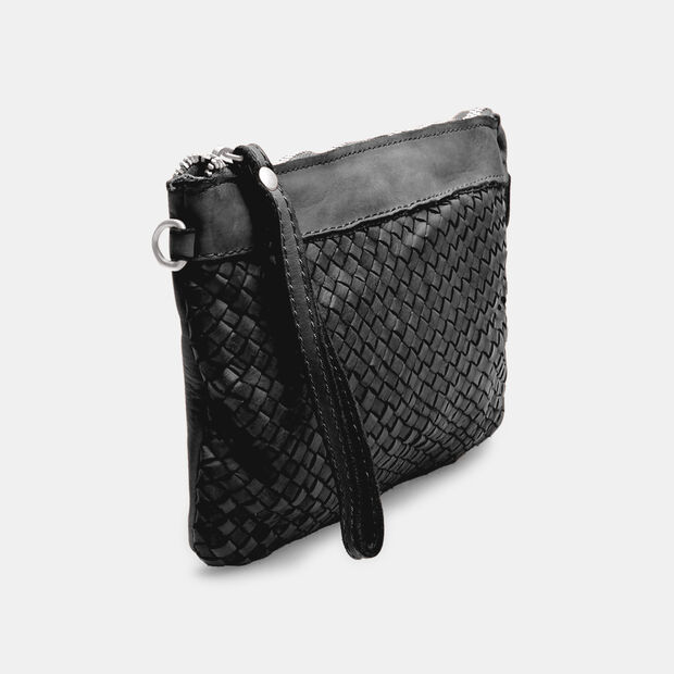 Pochette en cuir tress&eacute;, Noir