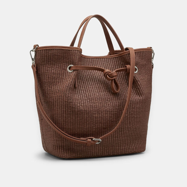 Women's shopper bag in raffia with shoulder strap Bata, Brown