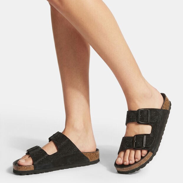 Women's slides with micro strass, Black