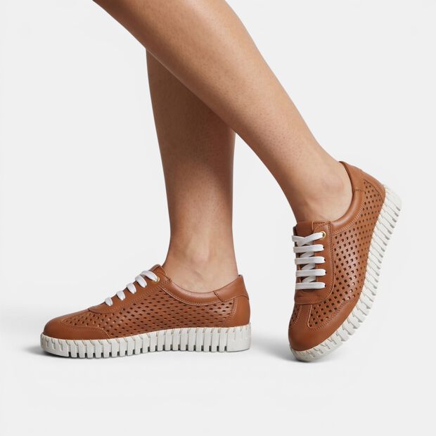 Perforated leather lace-up for women by Bata, Brown