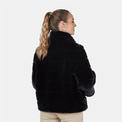 Women's Eco-Fur Coat with High Collar, Black