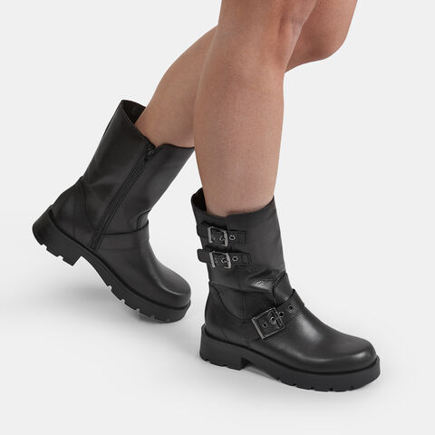 Stiefelette aus Leder mit doppelter Schnalle für Damen Bata, Schwarz