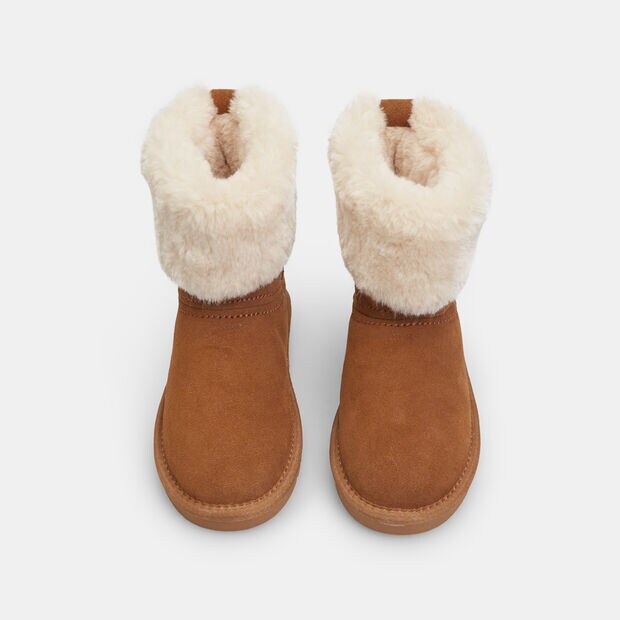 Botines de ni&ntilde;a de ante con pelo sint&eacute;tico, Beige