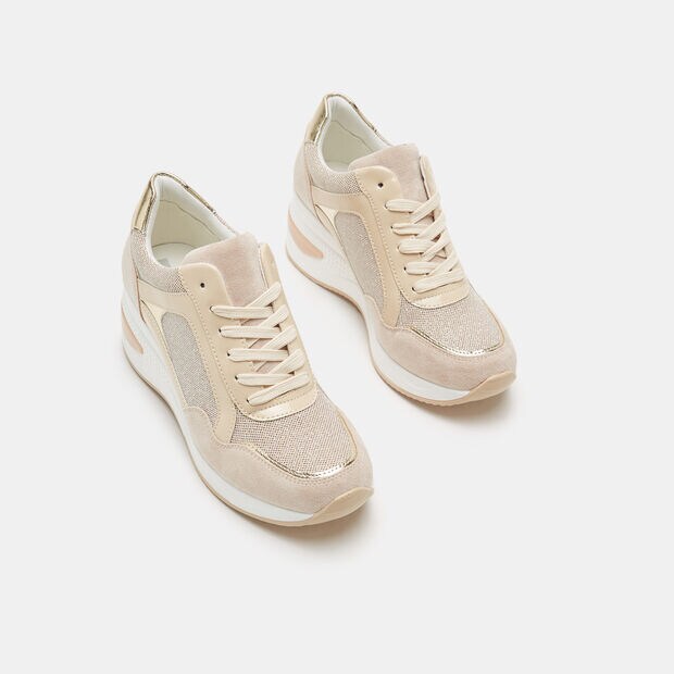 Sneakers de mujer con suela de plataforma, Beige