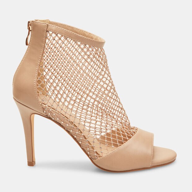Sandalias de rejilla de mujer con tac&oacute;n y brillantitos , Rosa