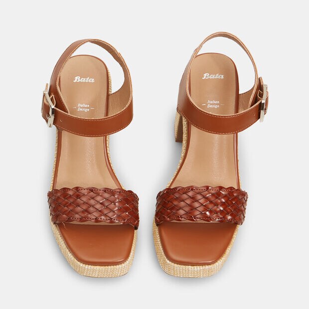 Sandalias de mujer con tac&oacute;n ancho de rafia , 