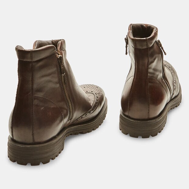 Botines brogue de hombre de piel con cremallera, Marr&oacute;n