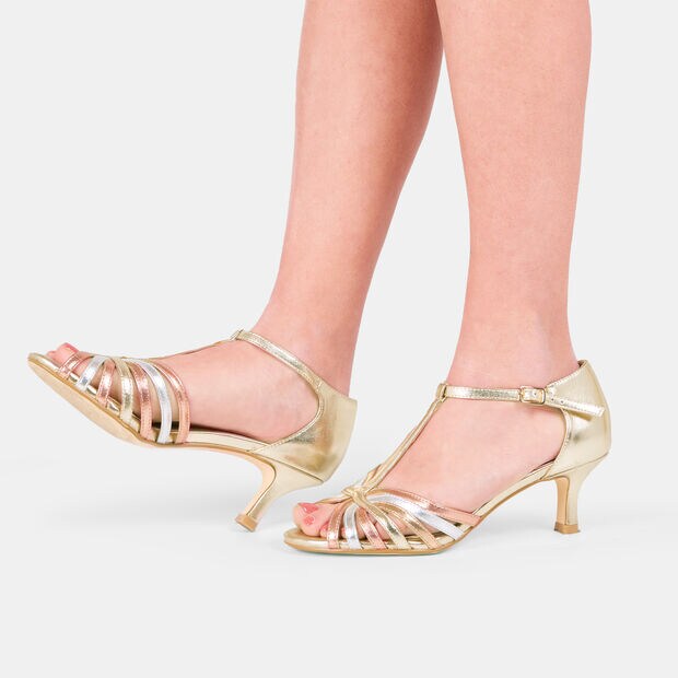 Sandalias de mujer con tac&oacute;n de 6 cm BATA, Dorado