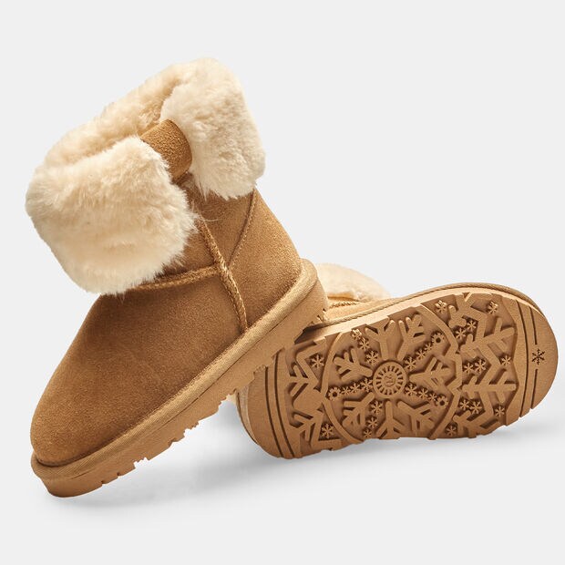 Botines de ni&ntilde;a de ante con pelo sint&eacute;tico, Beige