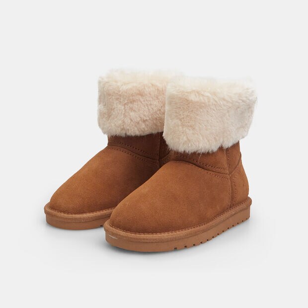 Botines de ni&ntilde;a de ante con pelo sint&eacute;tico, Beige