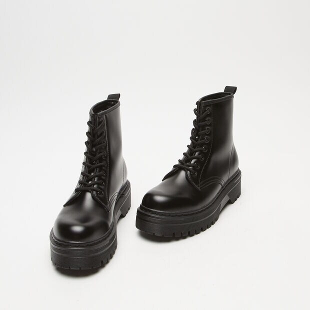 Botines de combate para mujer con suela de plataforma, Negro