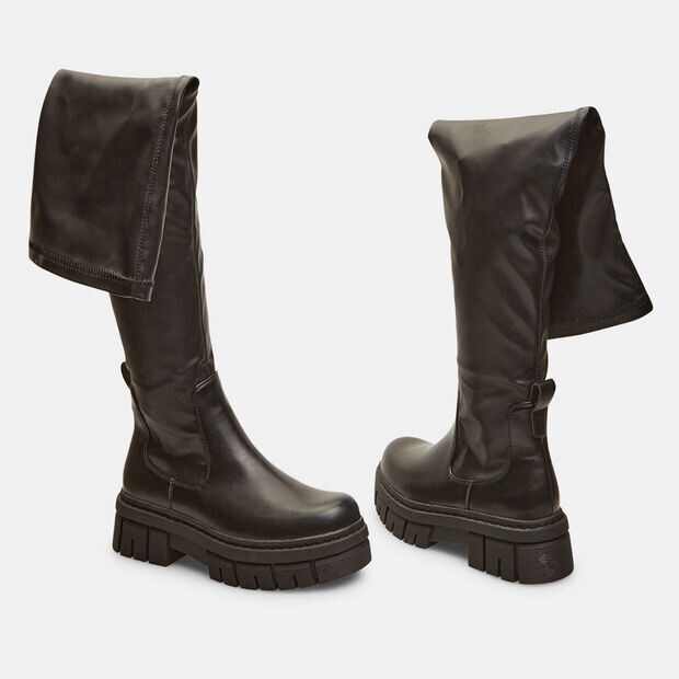 Botas por encima de la rodilla para mujer efecto piel, Negro