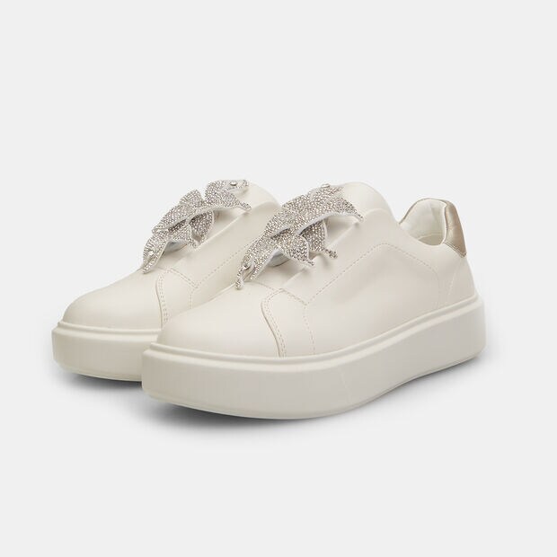 Sneakers de mujer con con aplicaciones de joya , Blanco