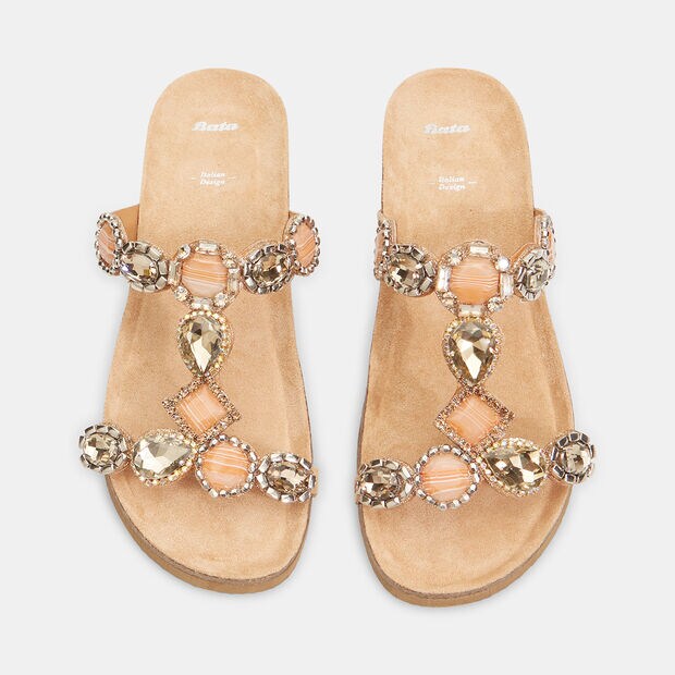 Chanclas de mujer con aplicaciones joya , Desnudo