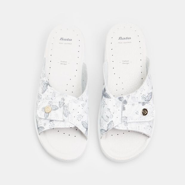 Zapatilla de piel para mujer, Gris