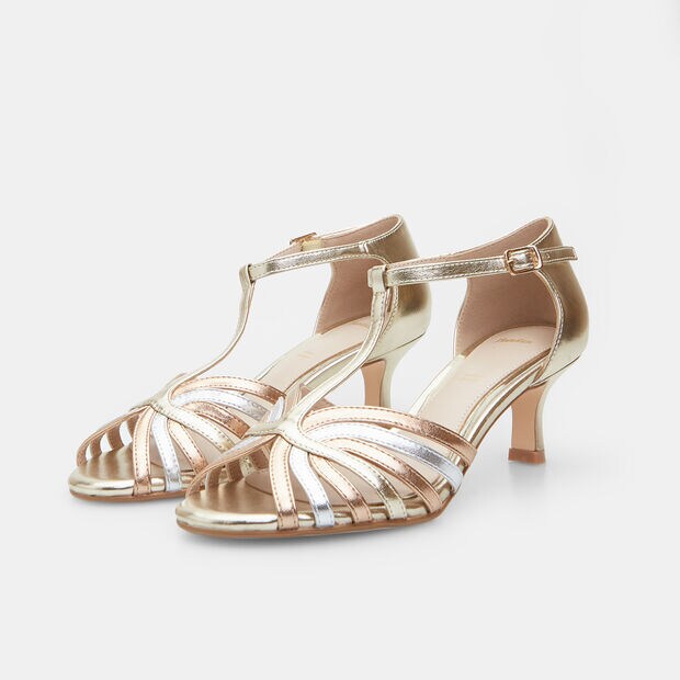 Sandalias de mujer con tac&oacute;n de 6 cm BATA, Dorado