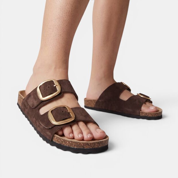 Sandalias de mujer Bata con doble tira, Marr&oacute;n