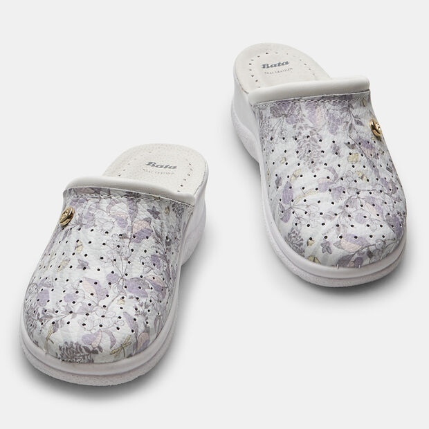 Pantuflas de mujer de piel con estampados, Floreal