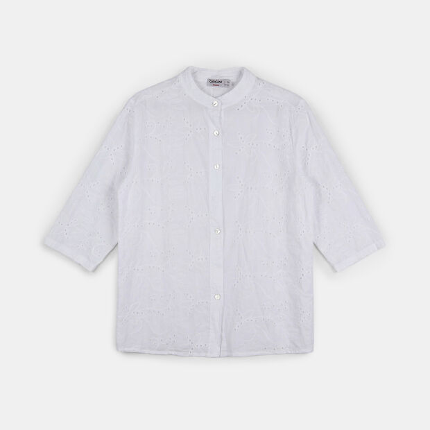 Camisa sangallo de mujer Or&iacute;genes, Blanco