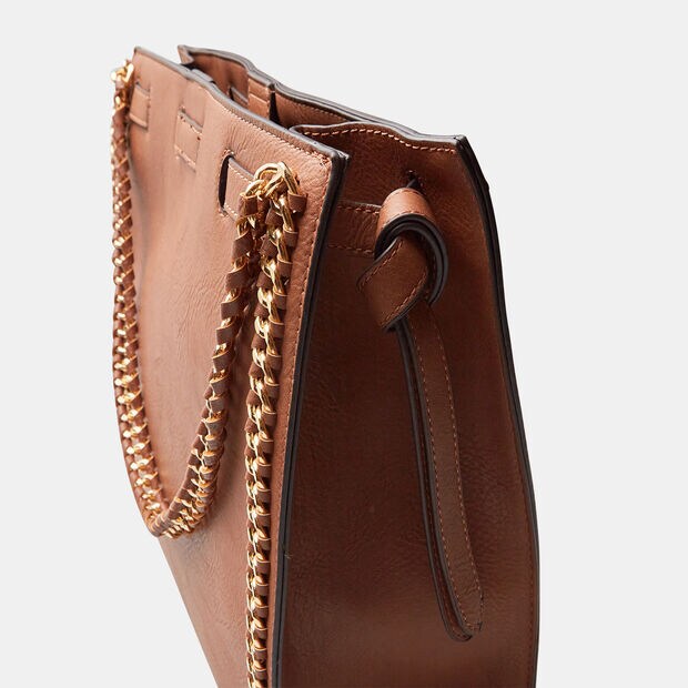 Bolsa con cord&oacute;n y asas de cadena, Piel