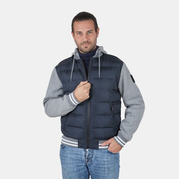 Chaqueta acolchada de hombre con mangas de felpa y capucha , Azul